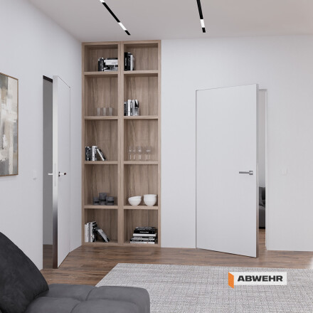 Міжкімнатні двері прихованого монтажу з алюміневим сірим торцем Smart Invisible